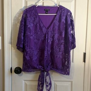 Nina Leonard Violet Lace Tie-Front Blouse